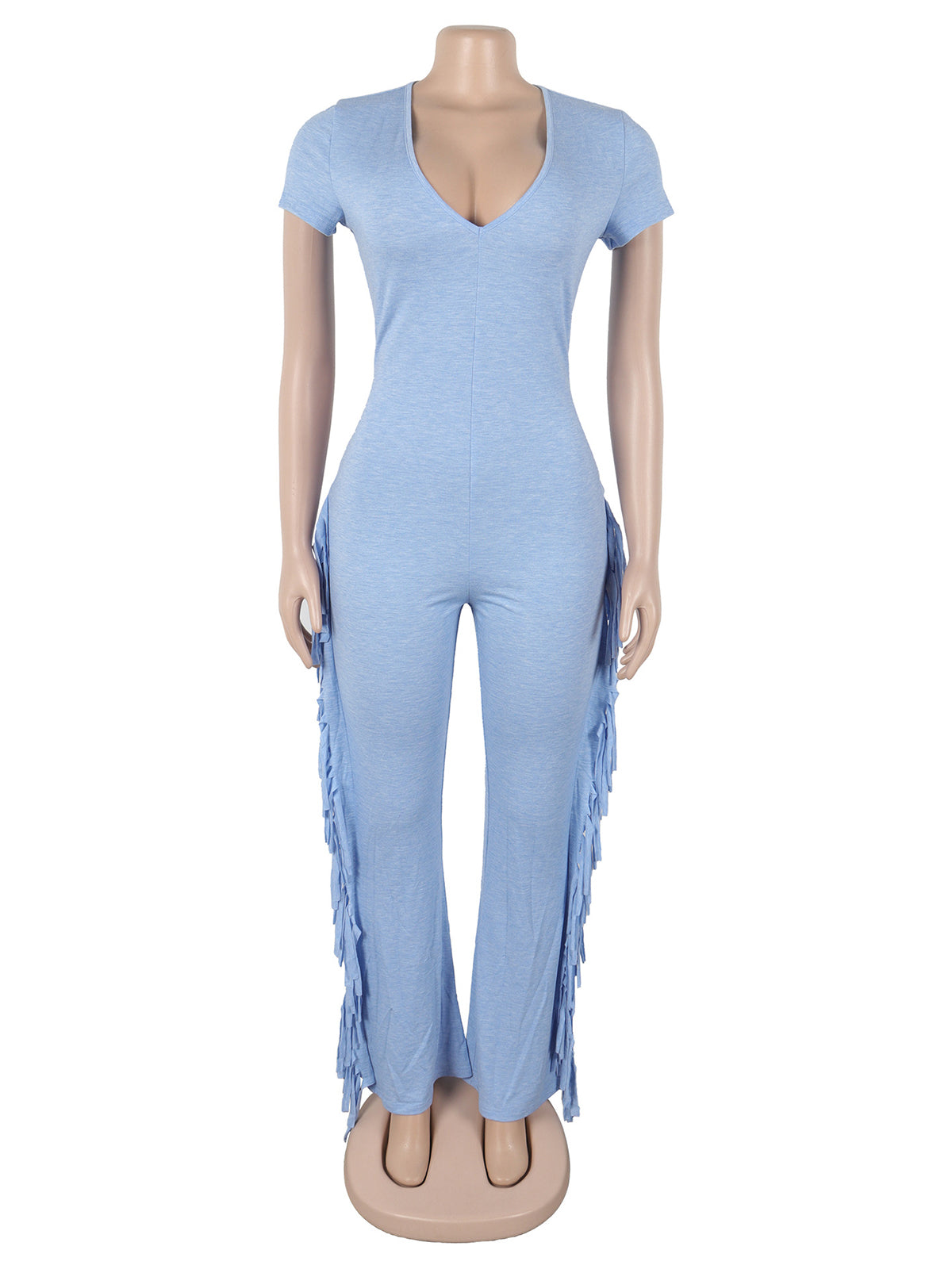 Sexy V Neck Slim Fringe Jumpsuit
