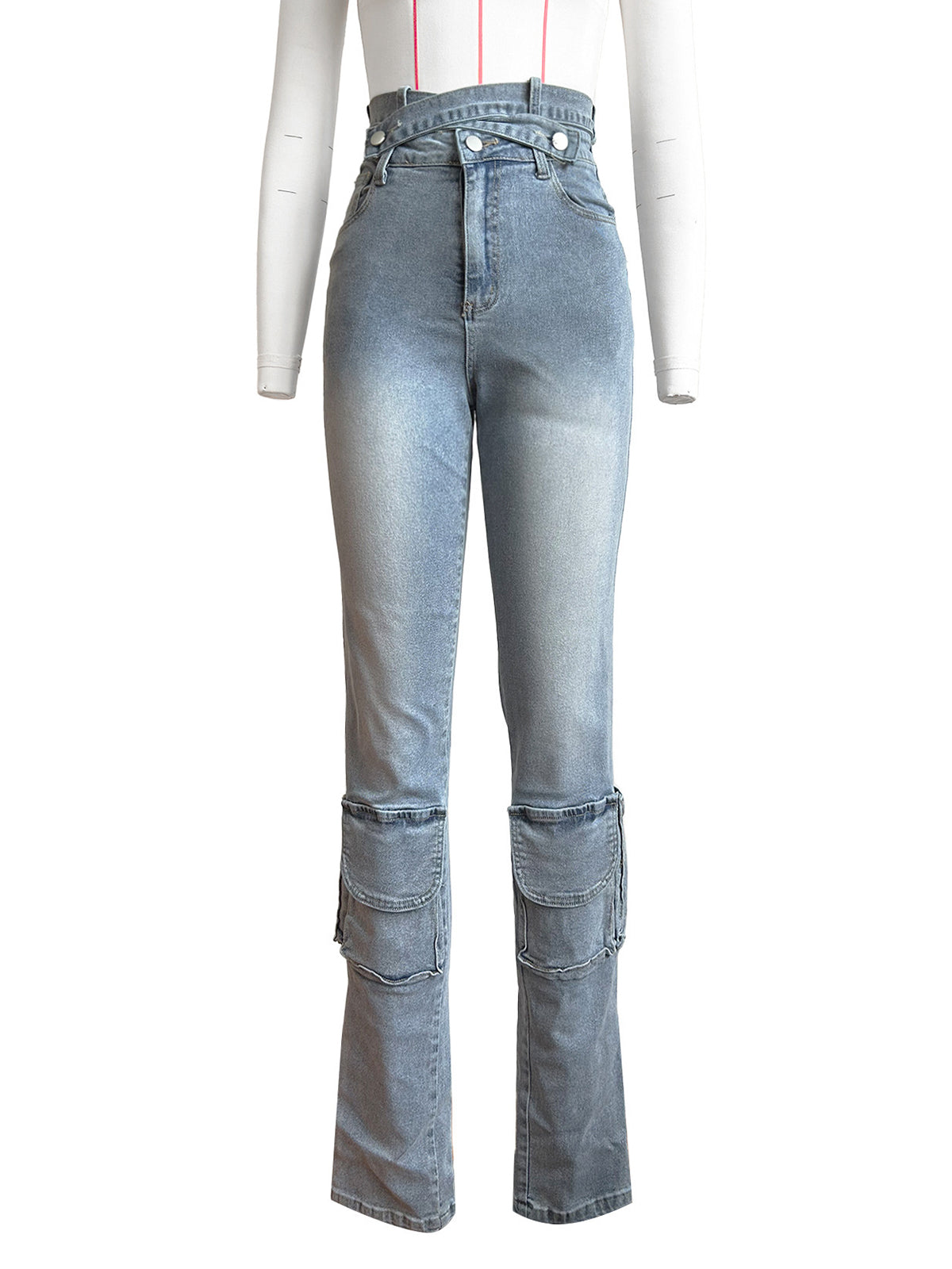 Vintage High Waist Double Belt Cargo Jeans