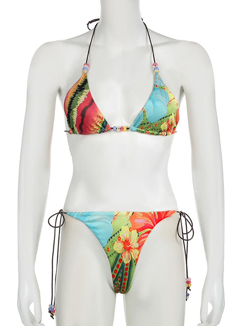 Sexy Printed String Bikini Suit