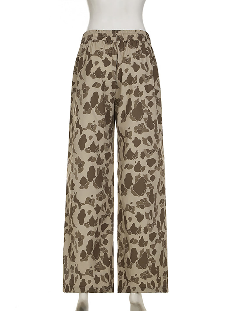 Casual Camo Print Drawstring Baggy Straight Pants