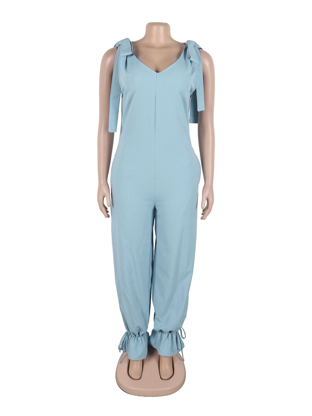 Casual Sleeveless Bow Shoulder Strap Jumpsuit