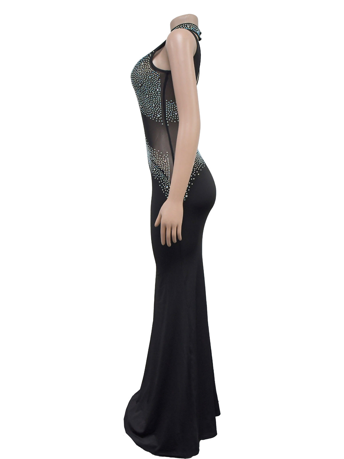 Sexy Sleeveless Rhinestone Sheer Mesh Night Club Dress