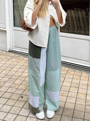 Casual Stripe Patchwork Wide leg Trousers