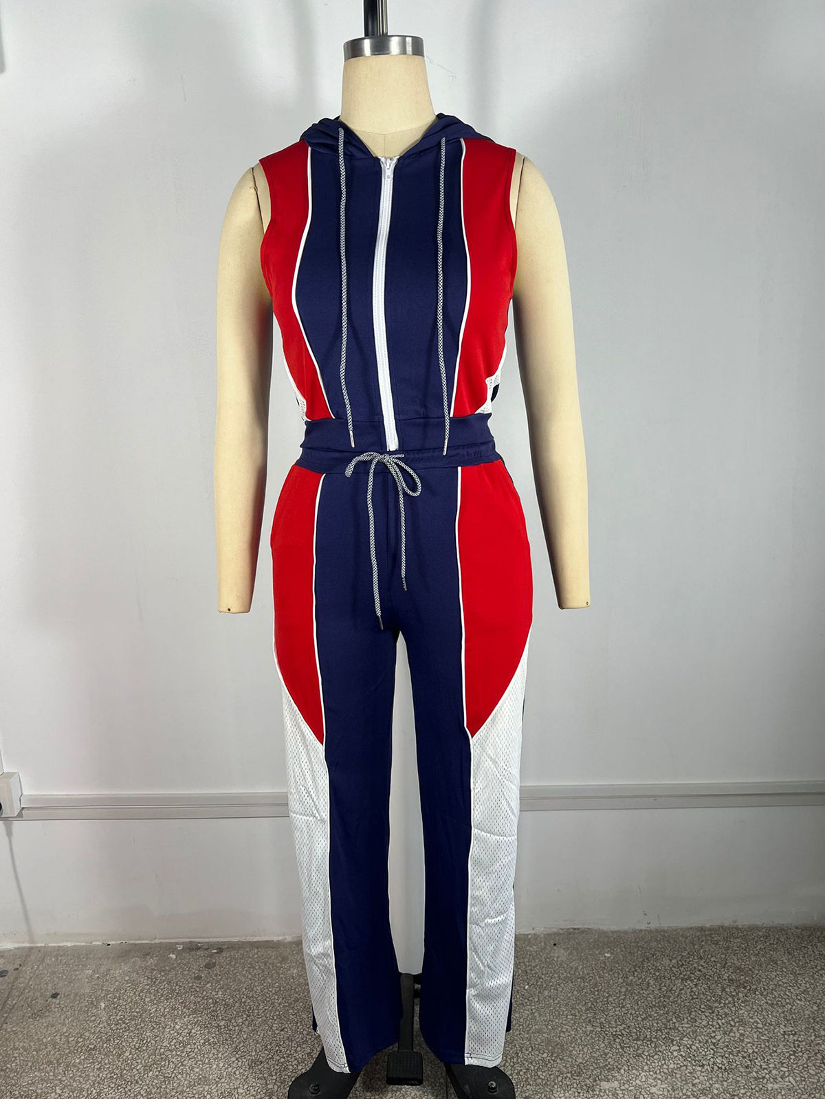 Casual Zipper Contrast Crop Top Drawstring Pants Sets