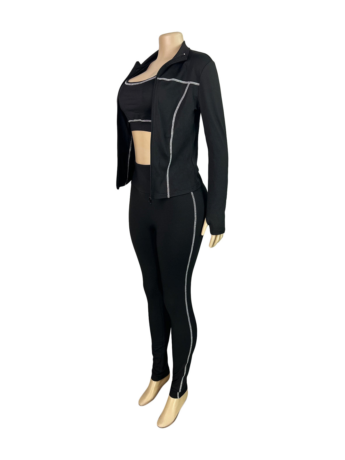 Vest Zip Top Skinny Pant Sports Three Piece Set