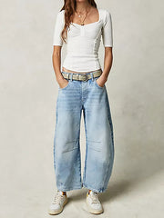 Casual Mid Waist Wide Leg Loose Jeans