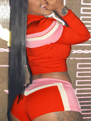 Casual Stripe Jacket Shorts Sports Three Piece Set
