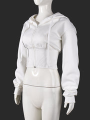 Fashion Long Sleeve Zipper Crop Drawstring Hoodie