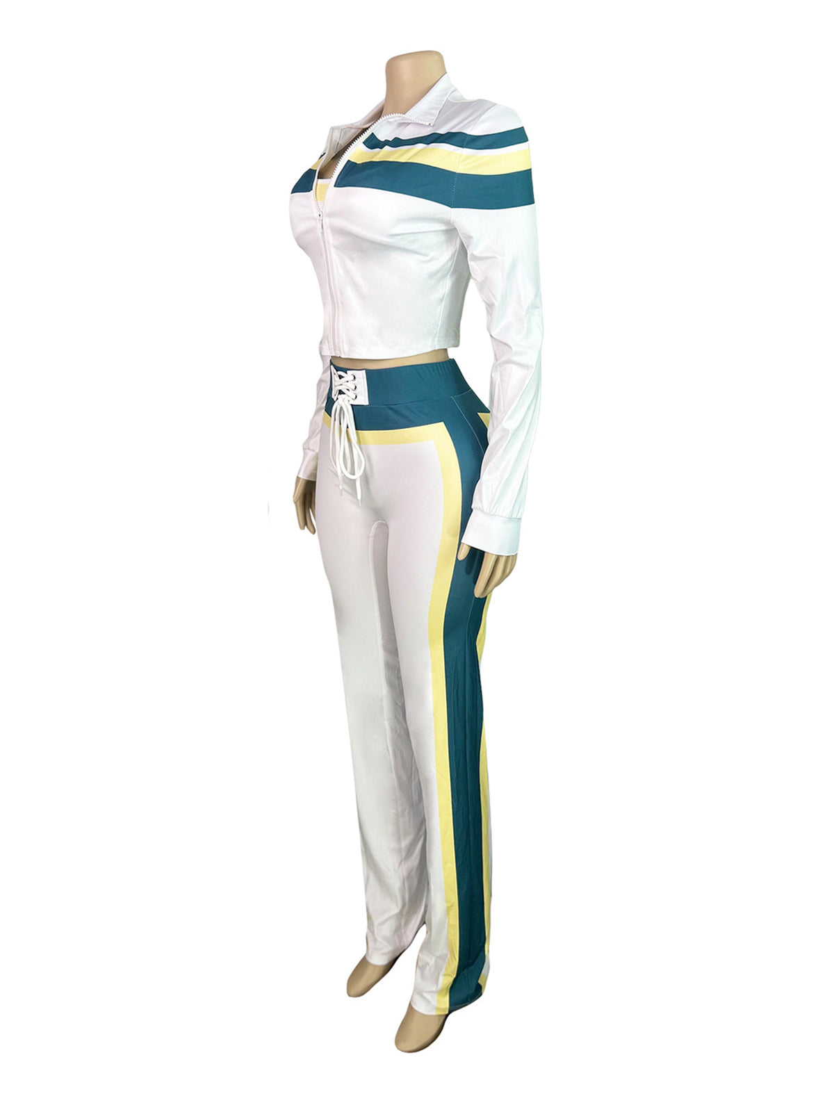 Casual  Stripe Tube Top Jacket Jogging Pants Sports Set