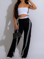 Casual Elastic Waistband Patchwork Pants