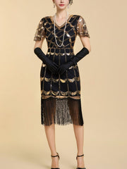 Plus Size Sequin Fringe Short Sleeve Flapper Dress