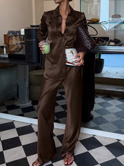 Casual Long Sleeve Loose Shirt Straight-leg Pants Set