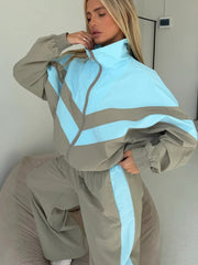 Contrast Panel Stand Collar Jacket and Pants Set