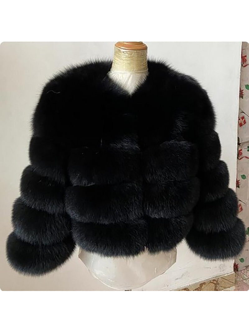 Classy Cropped Faux Fur Warm Jacket Coat