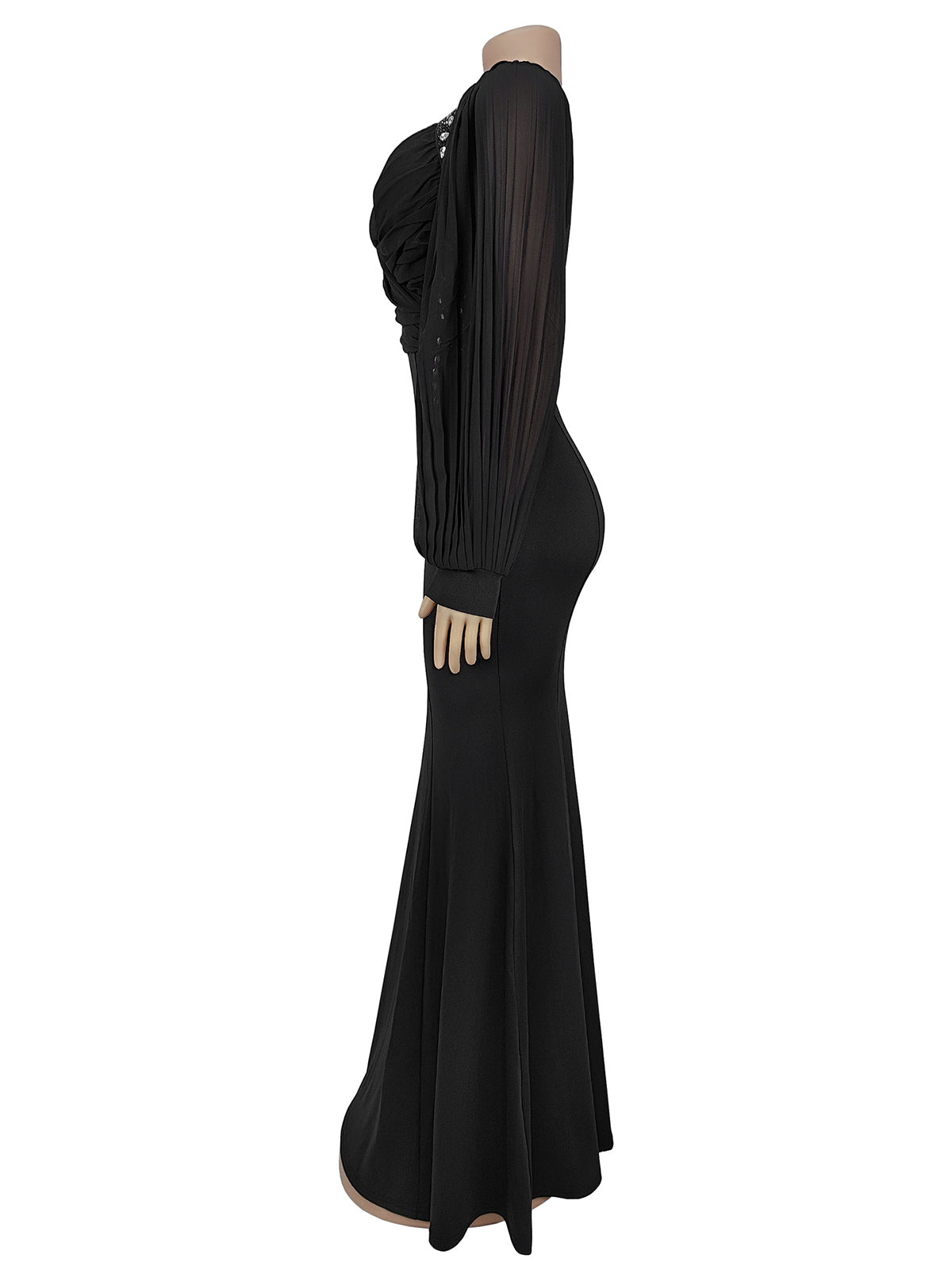 Elegant Rhinestone Sheer Puff Sleeve Mermaid Maxi Dress