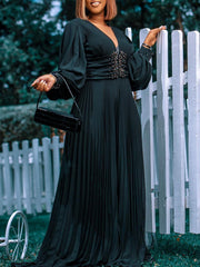 Fashion Beaded V Neck Loose Wide Leg Jumpsuit