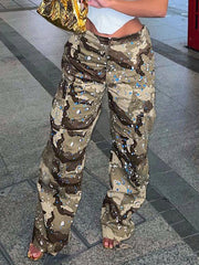 Casual Camo Cargo Pants Straight Trousers