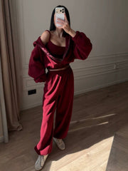 Cropped Zip Hoodie and Wide Leg Pants Set