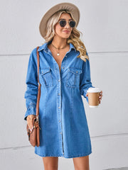 Loose Washed Denim Shirt Midi Dress