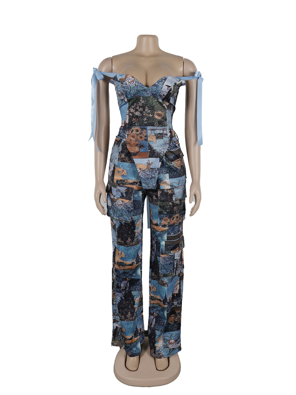 Sexy Print Off Shoulder Tie-wrap Pant Sets