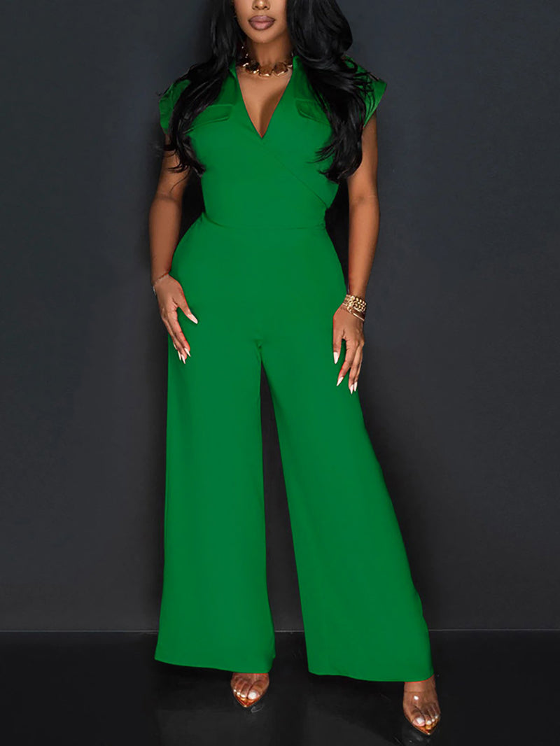 Elegant Deep V-Neck Sleeveless High Waist Jumpsuit