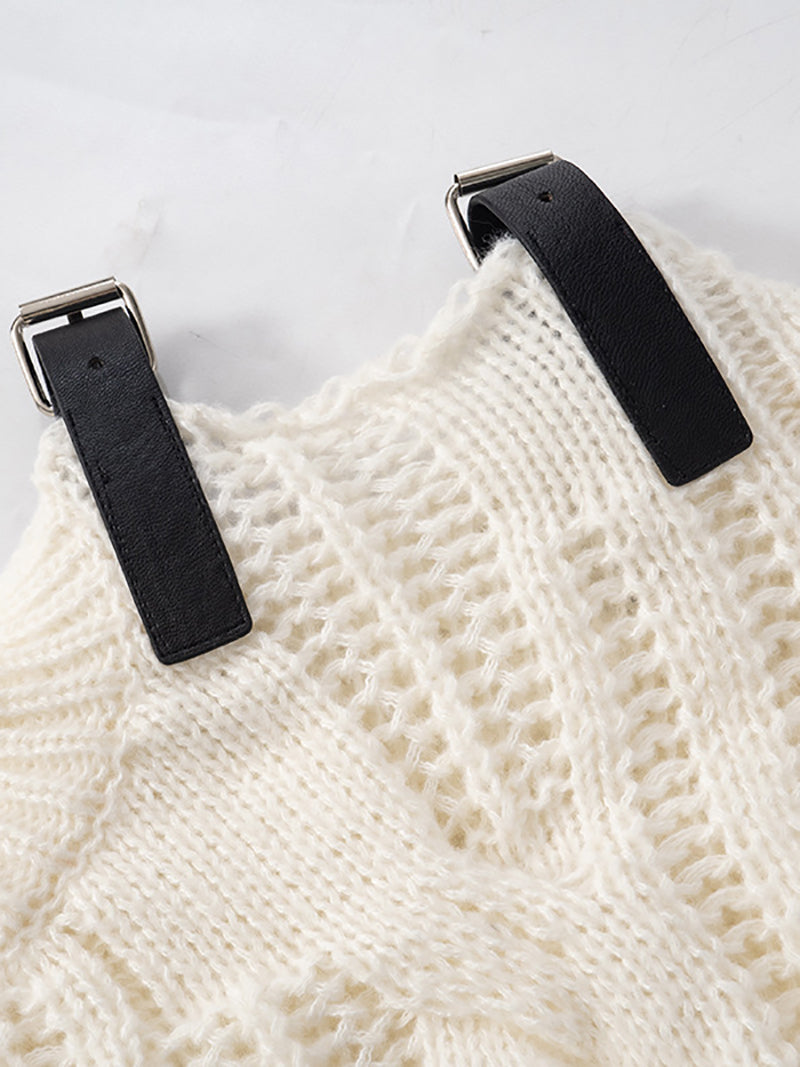 Fashion Loose Asymmetrical Neck Tape Detail Sweater