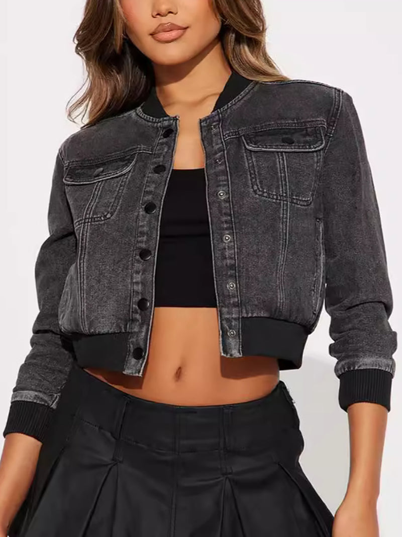 Fashion Long Sleeve Denim Bomber Jacke