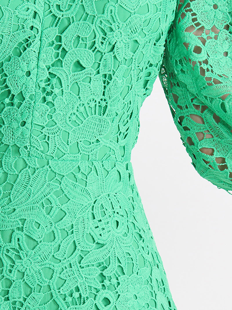 Elegant Floral Embroidered Hollow Ruffle Maxi Dress
