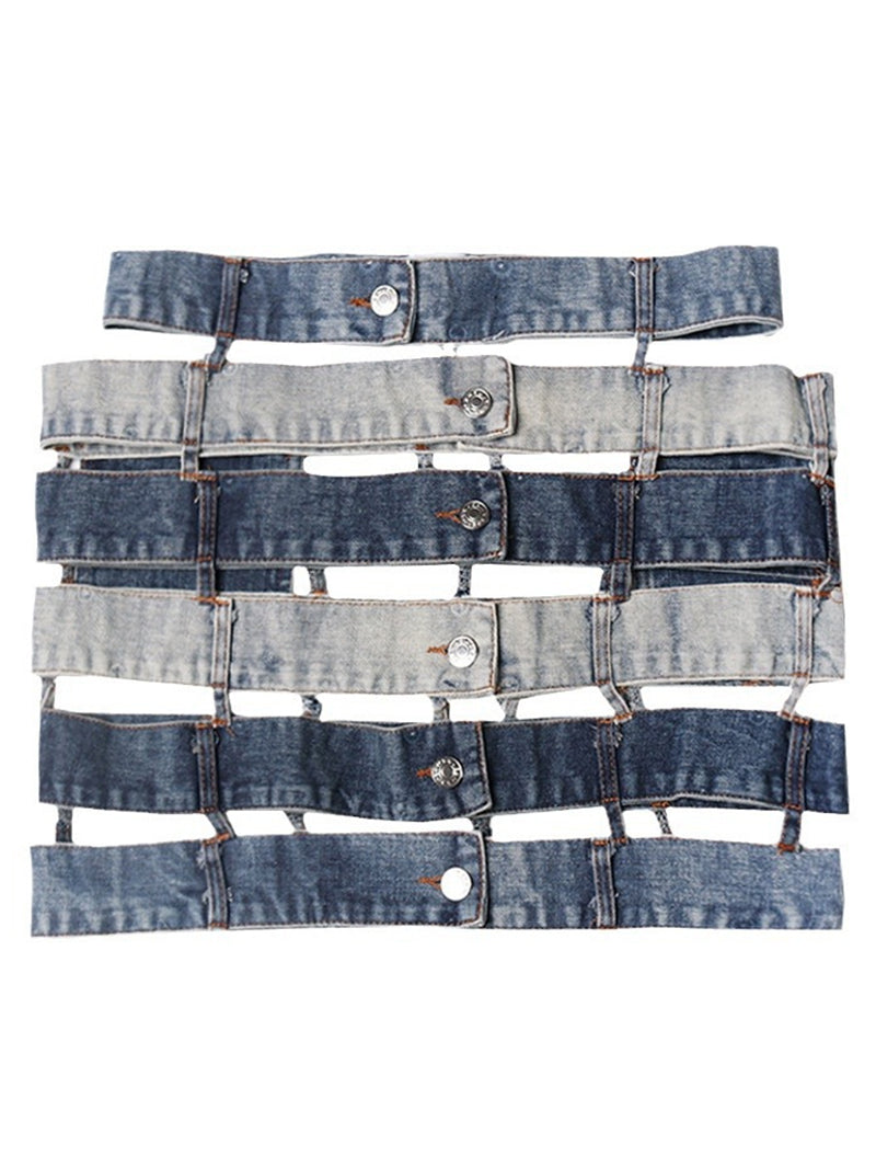 Personalized Patchwork Denim Package Hip Skirt