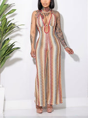 Striped Halter Backless Jumpsuit