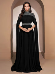 Embellished High Neck Cape Sleeve Maxi Dress