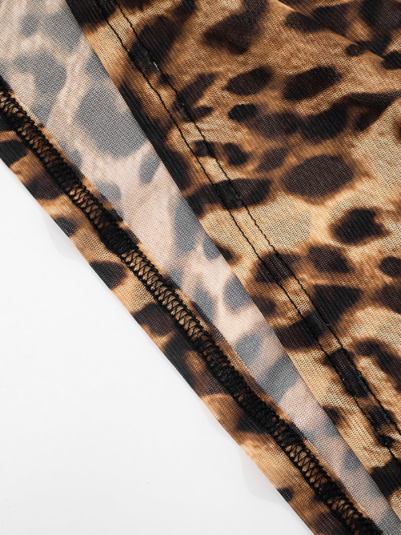 Sexy Leopard Lace Patchwork Chiffon Maxi Dress