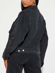 Washed Lapel Denim Cropped Jacket