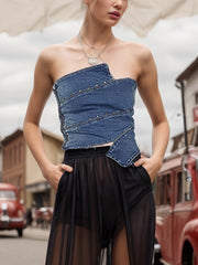 Sexy Asymmetric Denim Tube Top