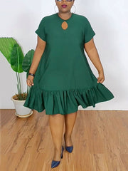Solid Color Ruffle Loose Short Sleeve Dress