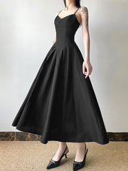 Elegant Spaghetti Strap Slim Midi A-Line Dress