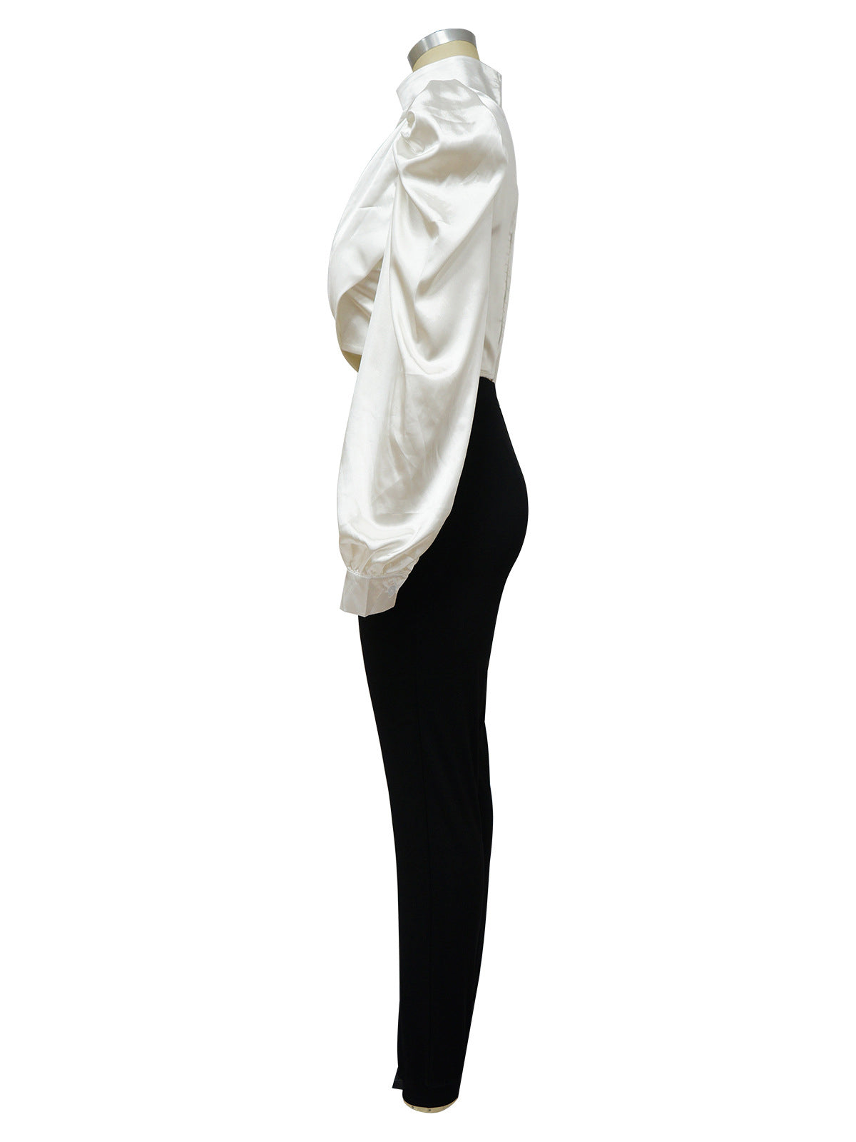 Puff Sleeve Mock Neck Long Sleeve Crop Blouse