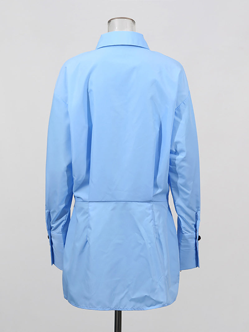 Casual Loose Spliced Button Lapel Shirt Dress