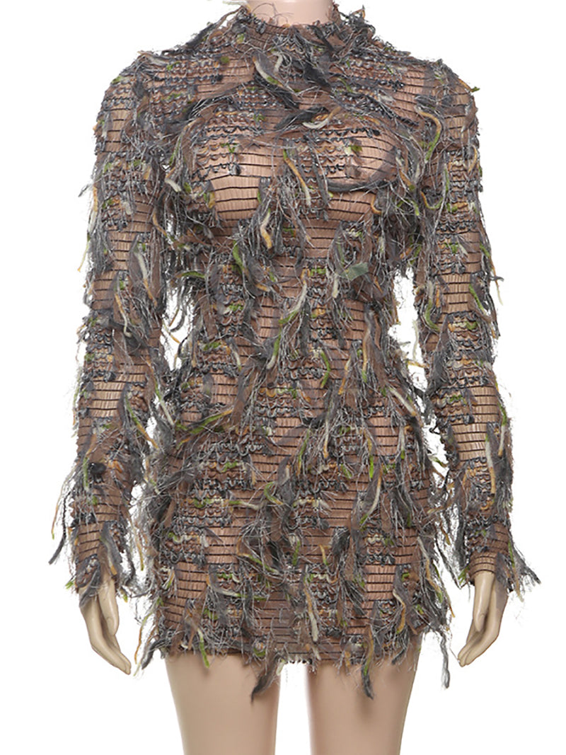 Fashion Street Style Fringe Package Hip Mini Dress