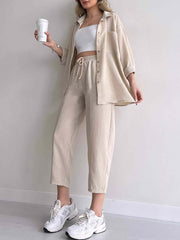 Solid Color Loose Shirt Ninth Pants Sports Set