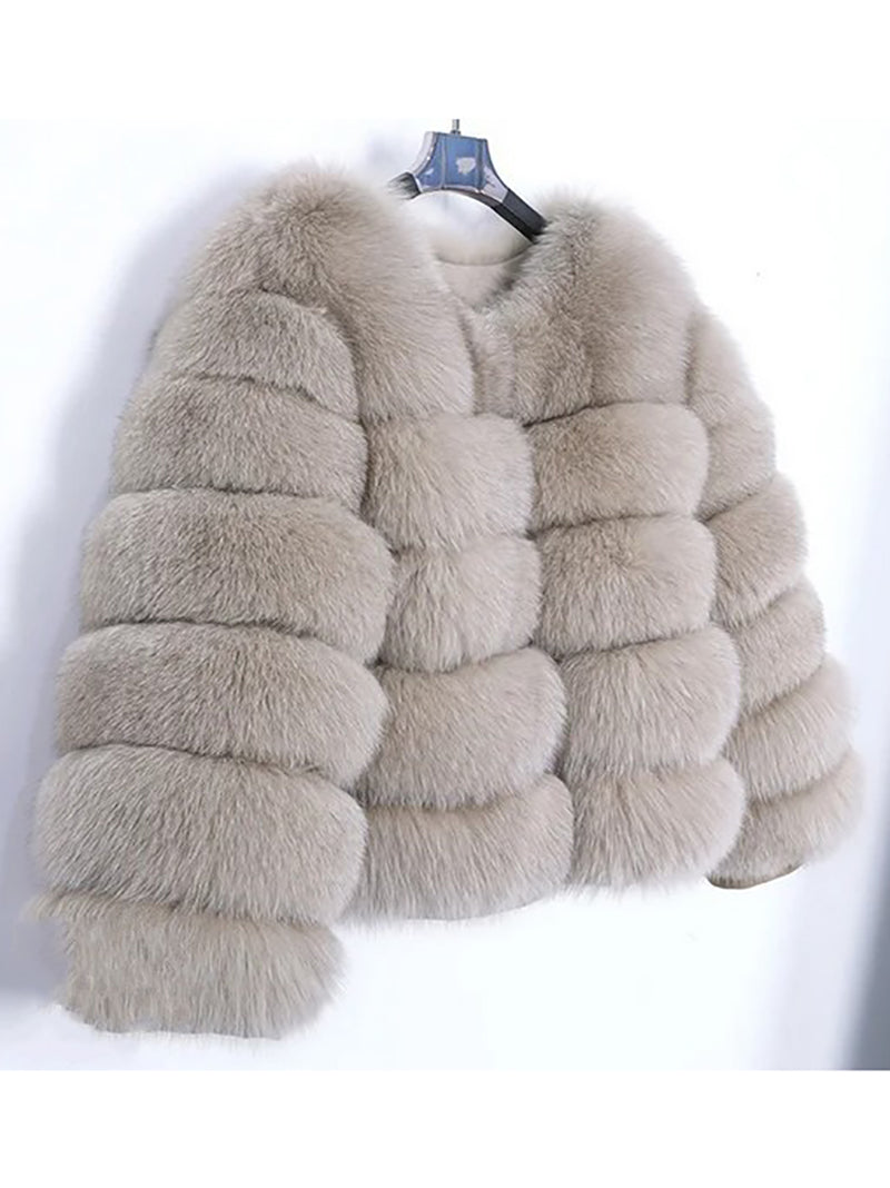 Classy Cropped Faux Fur Warm Jacket Coat