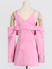 Deep V Slip Dress and Cropped Blazer Set-boutique