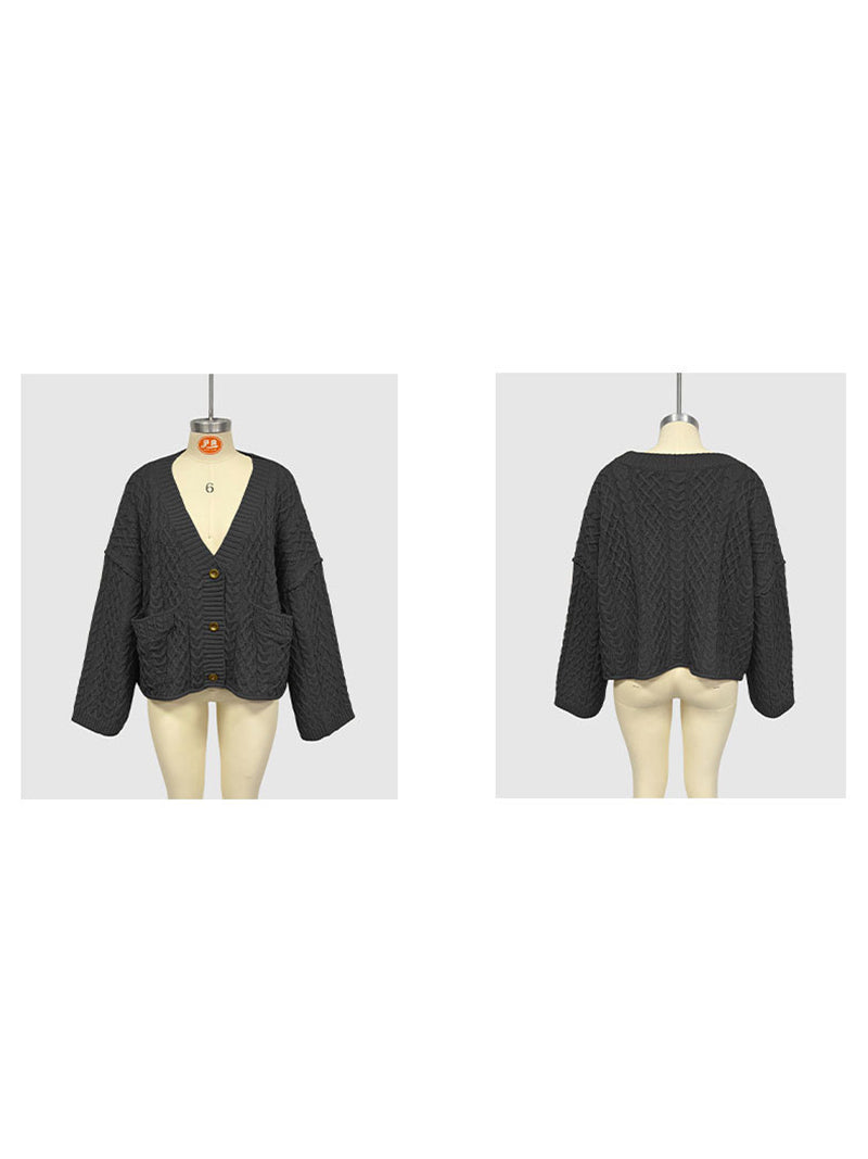 Casual Textured Cable Knit Button Up Cardigan