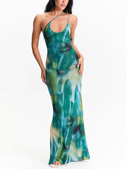 Holiday Style Sexy Tie-Dye Print Spaghetti Straps Slip Dress