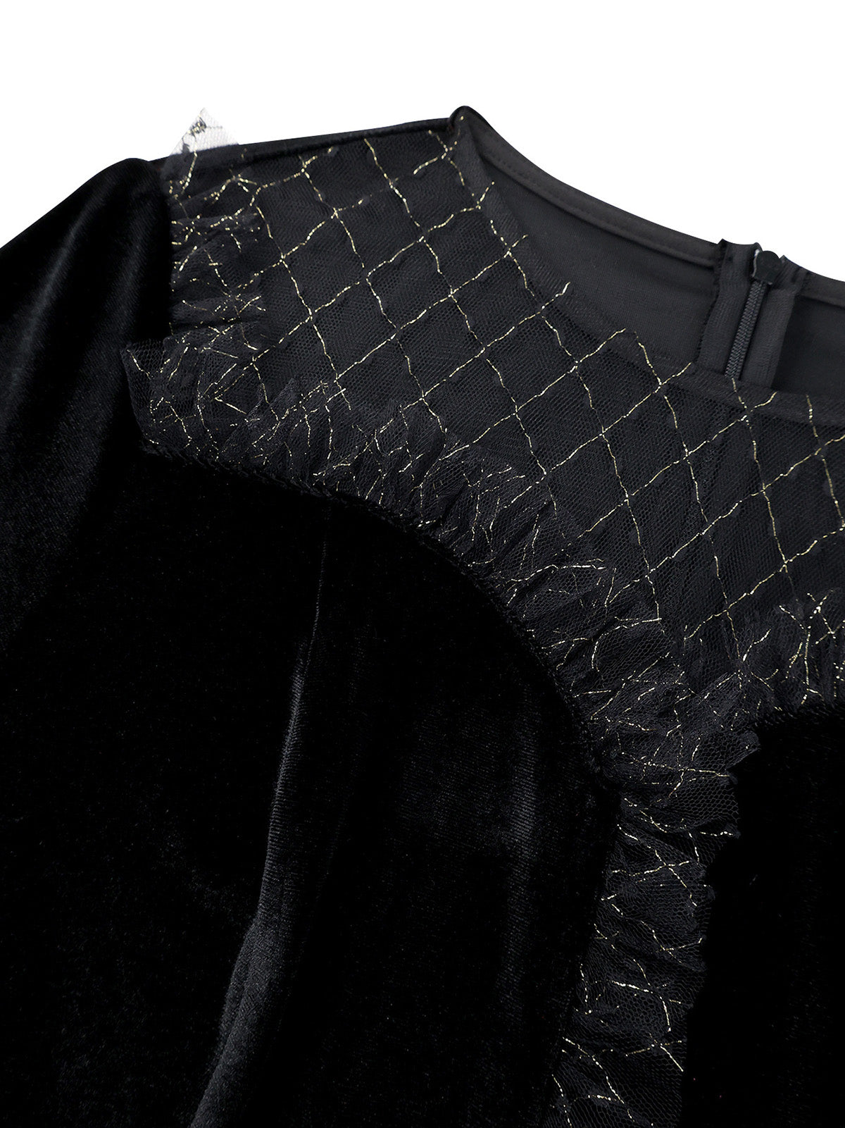 Elegant Mesh Patchwork O Neck Velvet Dress