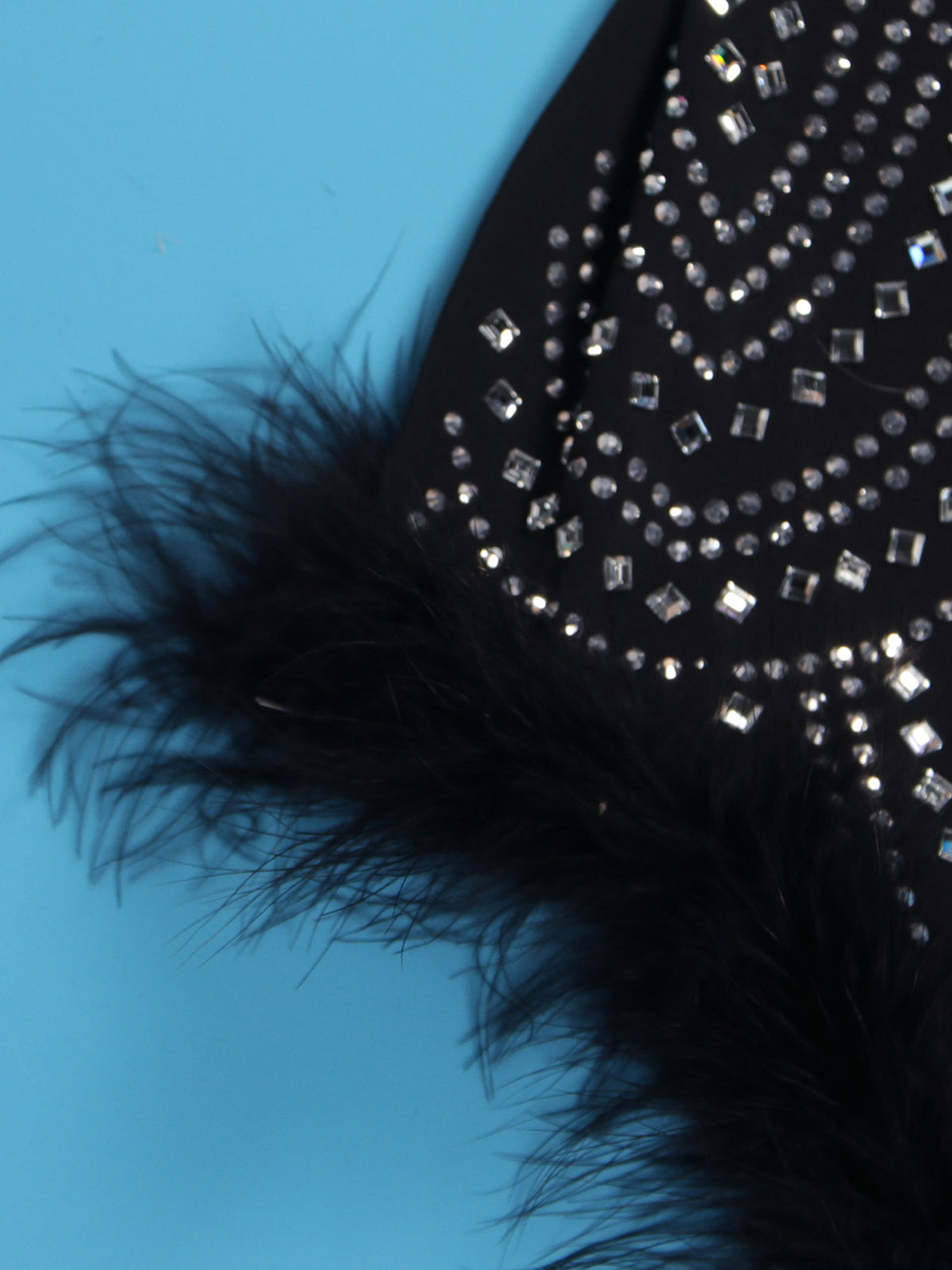 Rhinestone Mesh See through Feather Dress