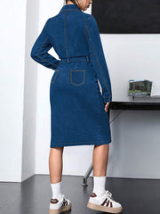 Fashion Button Up High Waist Denim Dress