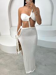Sexy Hollow Out Backless High Split Rope Twirl Dress