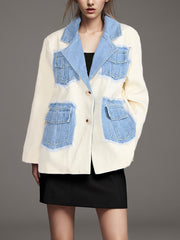 Colorblock Patchwork Denim Long Sleeve Blazer