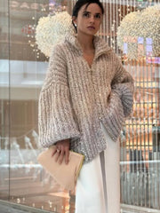 Gradient Sequin Zip Front Knit Cardigan